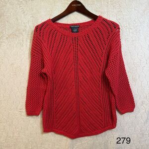 Chelsea & Theodore Red Crochet Sweater Women's Size S‎ 3/4 Sleeve Sz L Boho